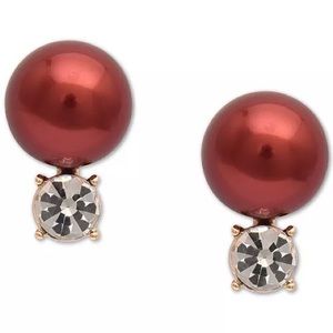 Gold-Tone Crystal & Colored Imitation Pearl Stud Earrings
